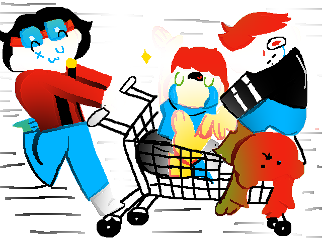 Mad children ride shopping cart