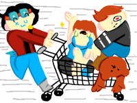 Mad children ride shopping cart