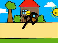 Lazy run cycle trough village