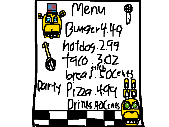 Fredbear family diner Menu