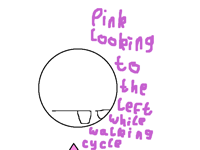 pink looking to the left while walking cycle