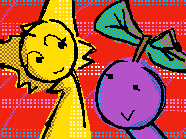 PISS COLOR WOLF CAT THING AND PURPLE FRUIT THING