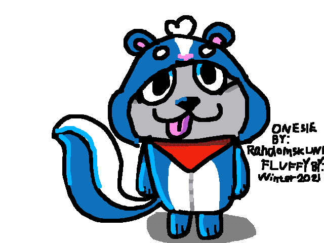 Fluffy in a skunk onesie @winter2021
