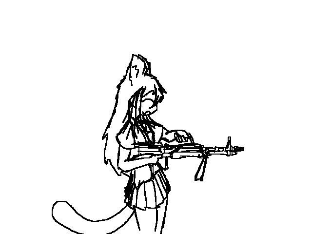 a catgirl shooting with a heavy machine gun