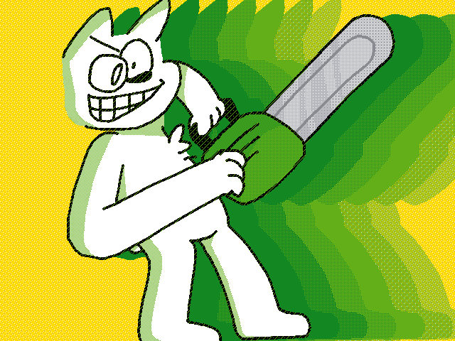 the guy with the green chainsaw