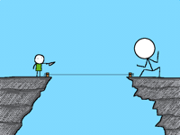 Take one step on that rope,and I'll cut it!