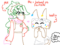 me and beloved as fruitcake [@woofer]