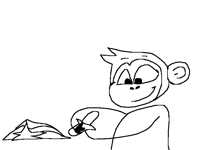Monkey eating bananas. Old animation