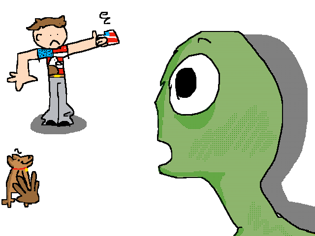 Alien getting shocked at an American