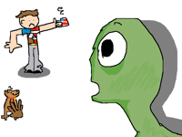 Alien getting shocked at an American
