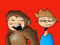 Monkey and human on a trampoline