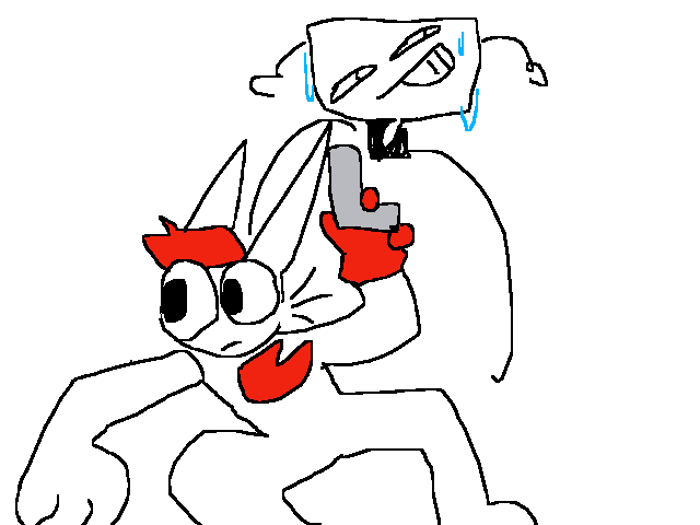 Sheckel pointing a gun at someone