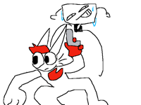 Sheckel pointing a gun at someone
