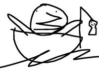 A penguin fishing on a boat made of ice