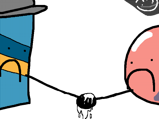 ur hands are glued together now