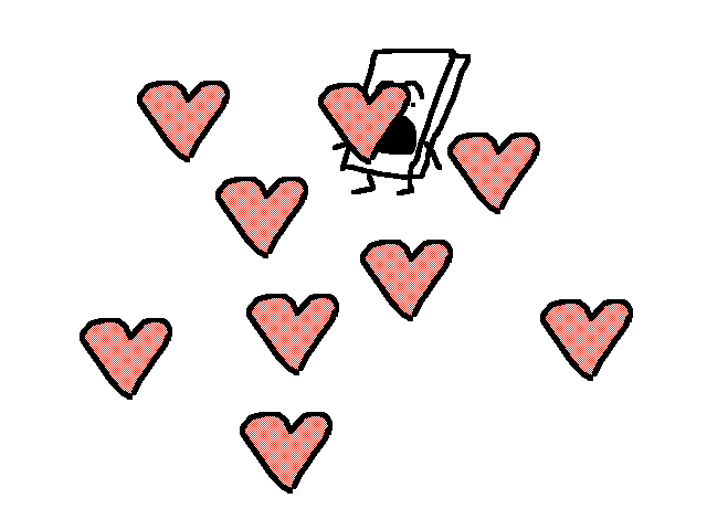 Eraser gets attacked by hearts
