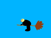 Fat guy flying a broom