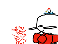 the chicken sits on the sad egg